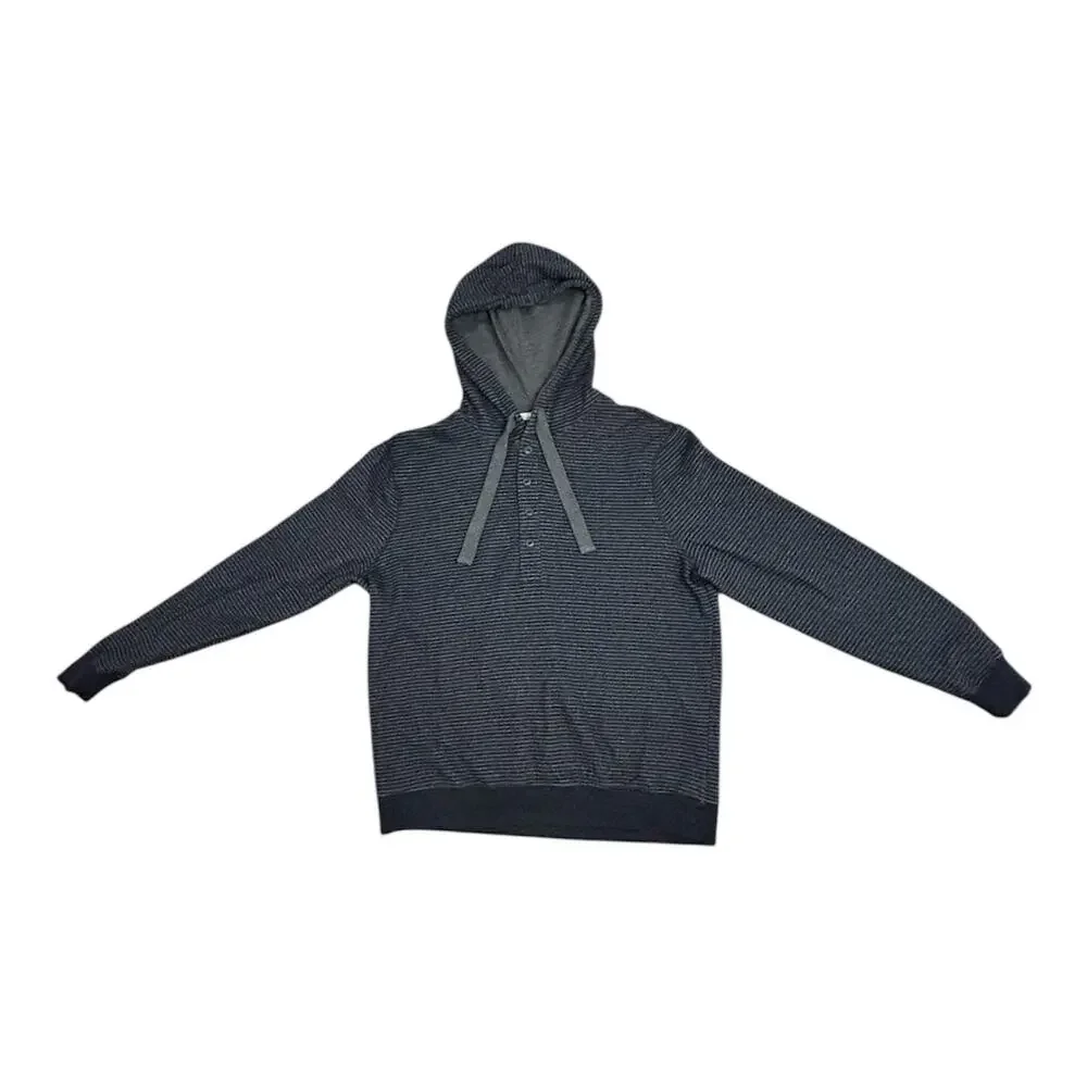 JACHS New York Hooded Sweatshirt Mens Button Fleece Striped Blue-Size L - Picture 3 of 8